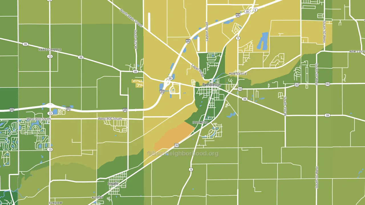 Pendleton, IN block-group voter-turnout map