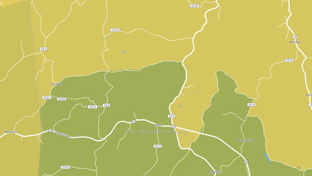 Peniel, WV block-group voter-turnout map