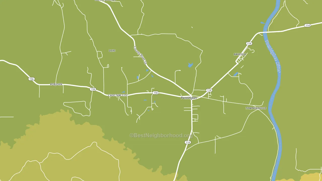 Pennington, AL block-group voter-turnout map
