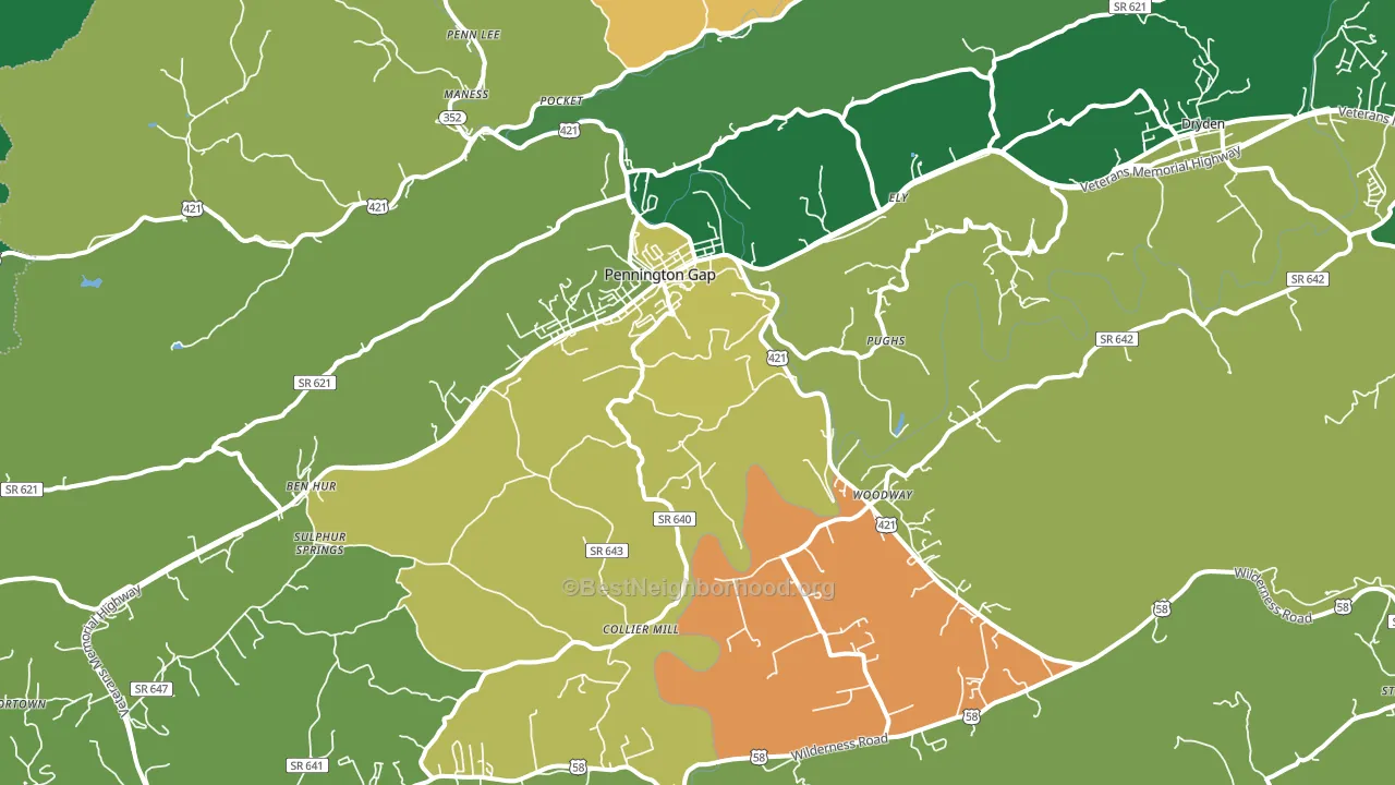 Pennington Gap, VA block-group voter-turnout map