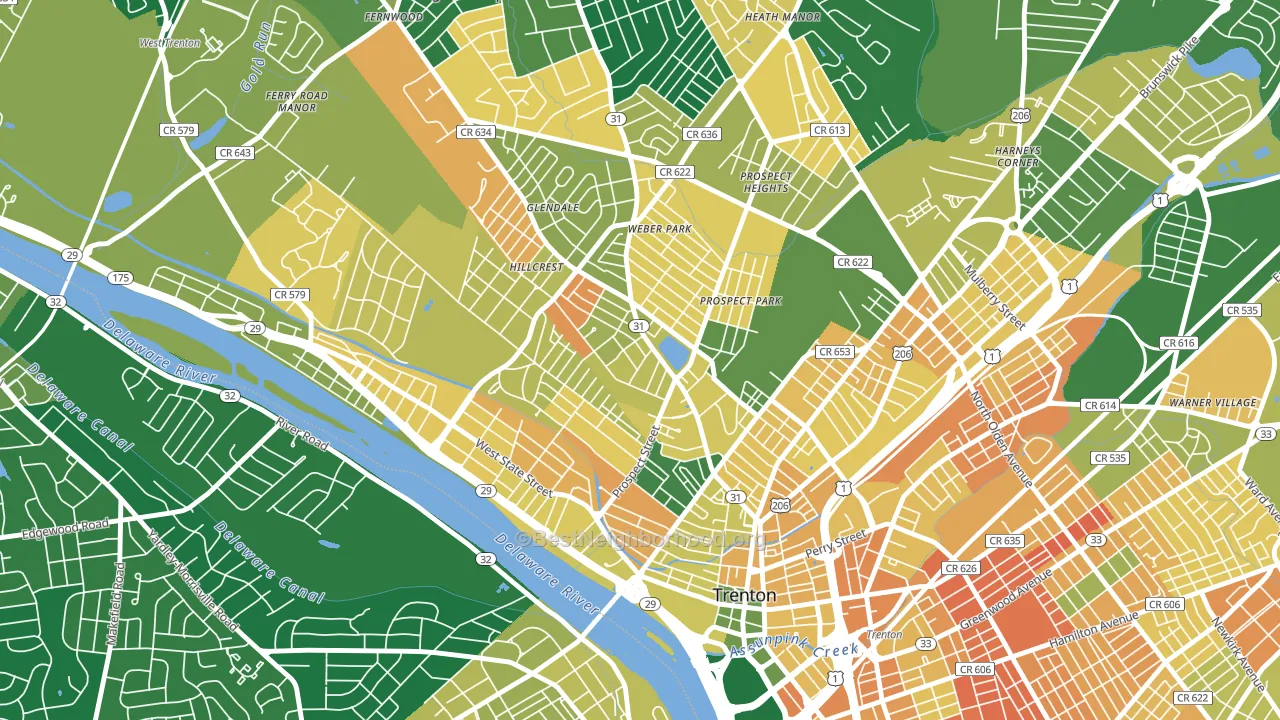 Pennington-Prospect, Trenton, NJ block-group voter-turnout map