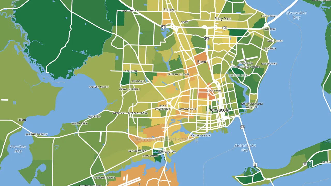 Pensacola, FL block-group voter-turnout map