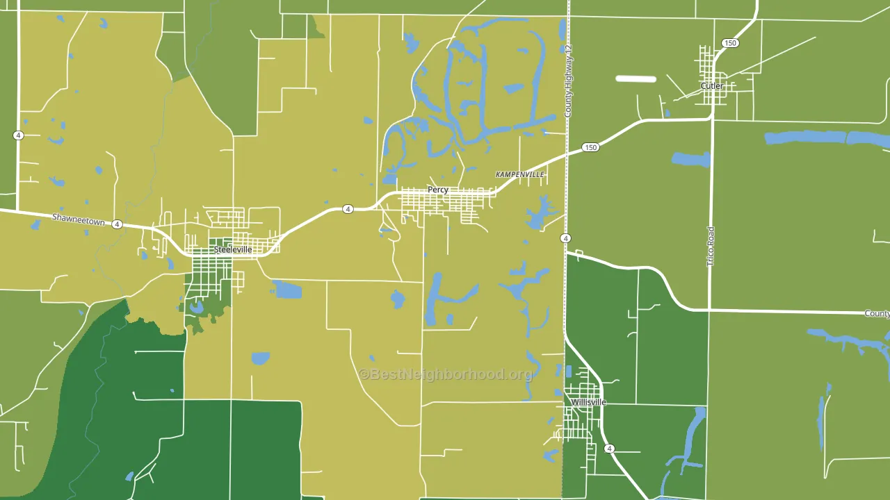 Percy, IL block-group voter-turnout map