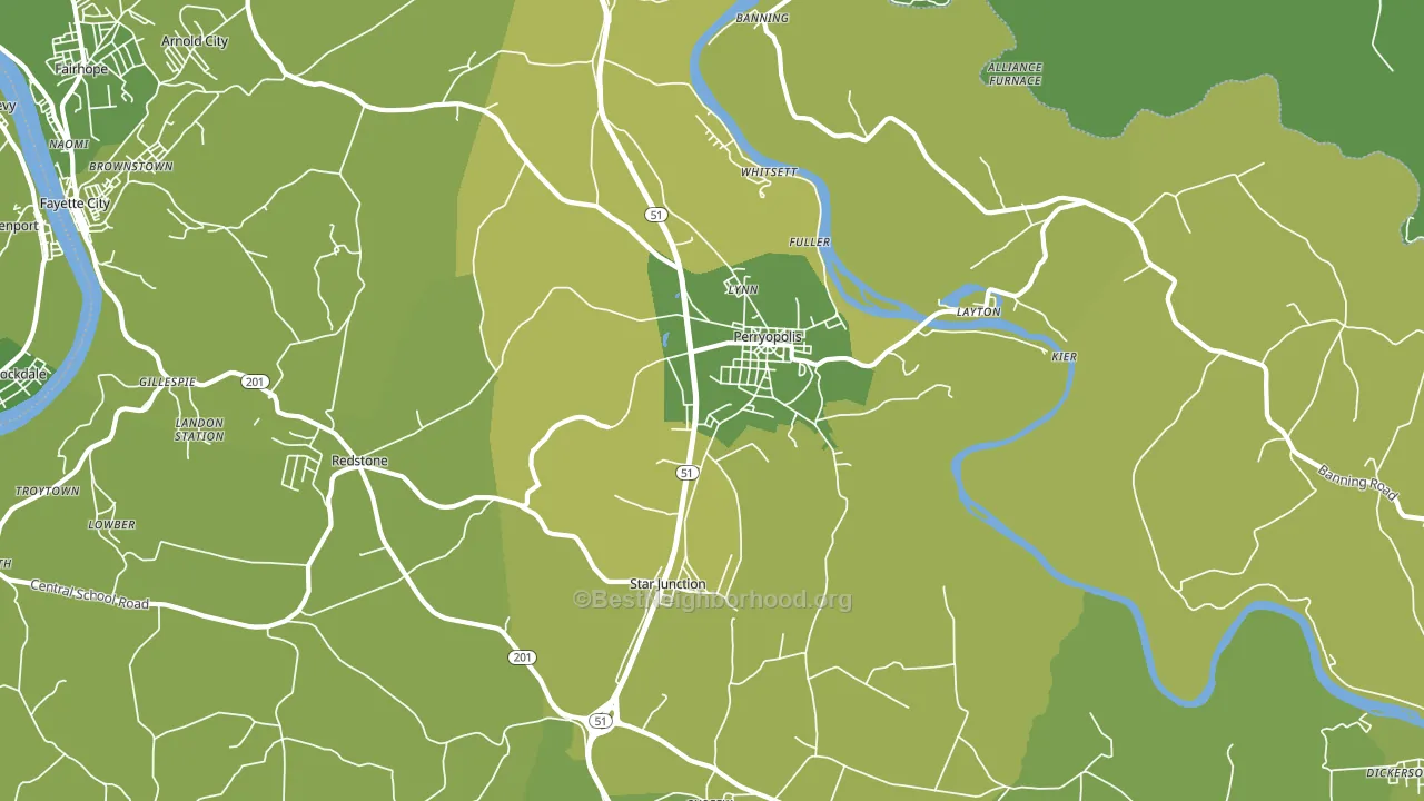 Perryopolis, PA block-group voter-turnout map