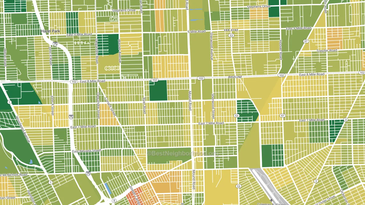Pershing, Detroit, MI block-group voter-turnout map