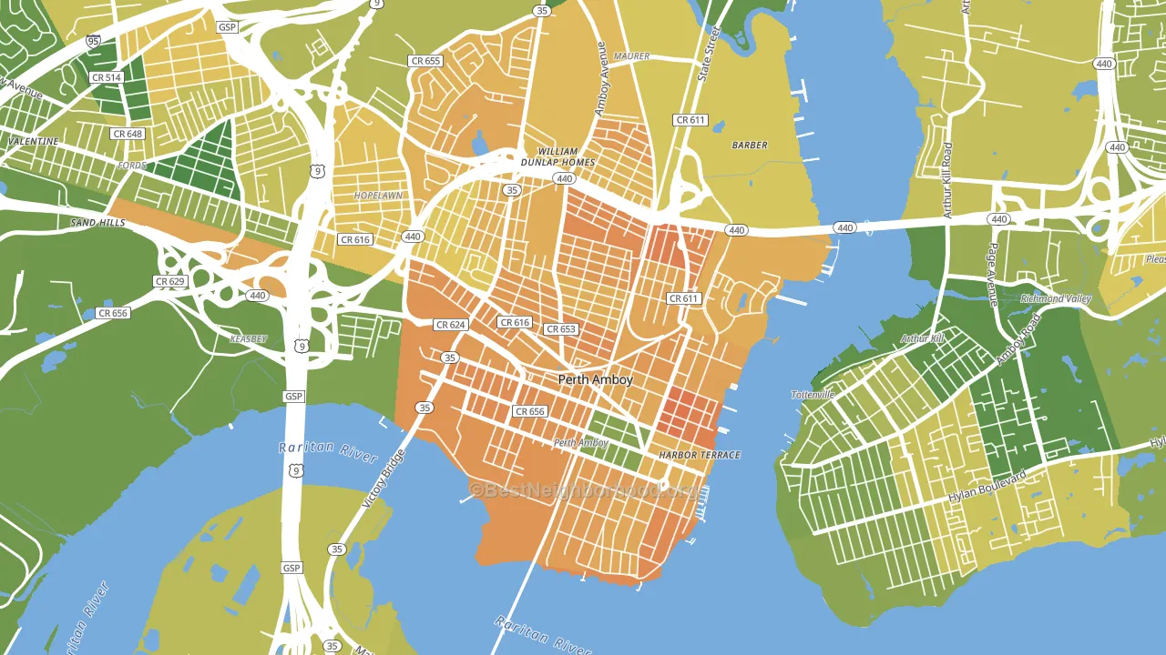 Perth Amboy, NJ block-group voter-turnout map