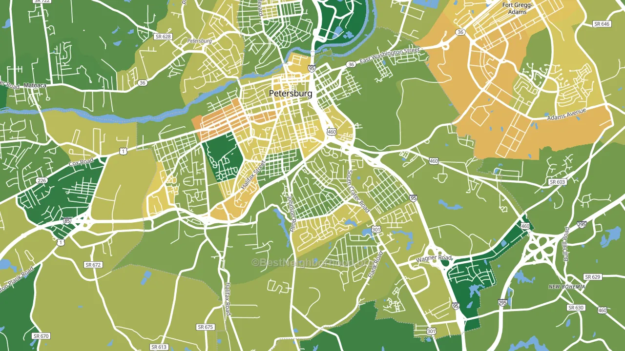 Petersburg City, VA block-group voter-turnout map