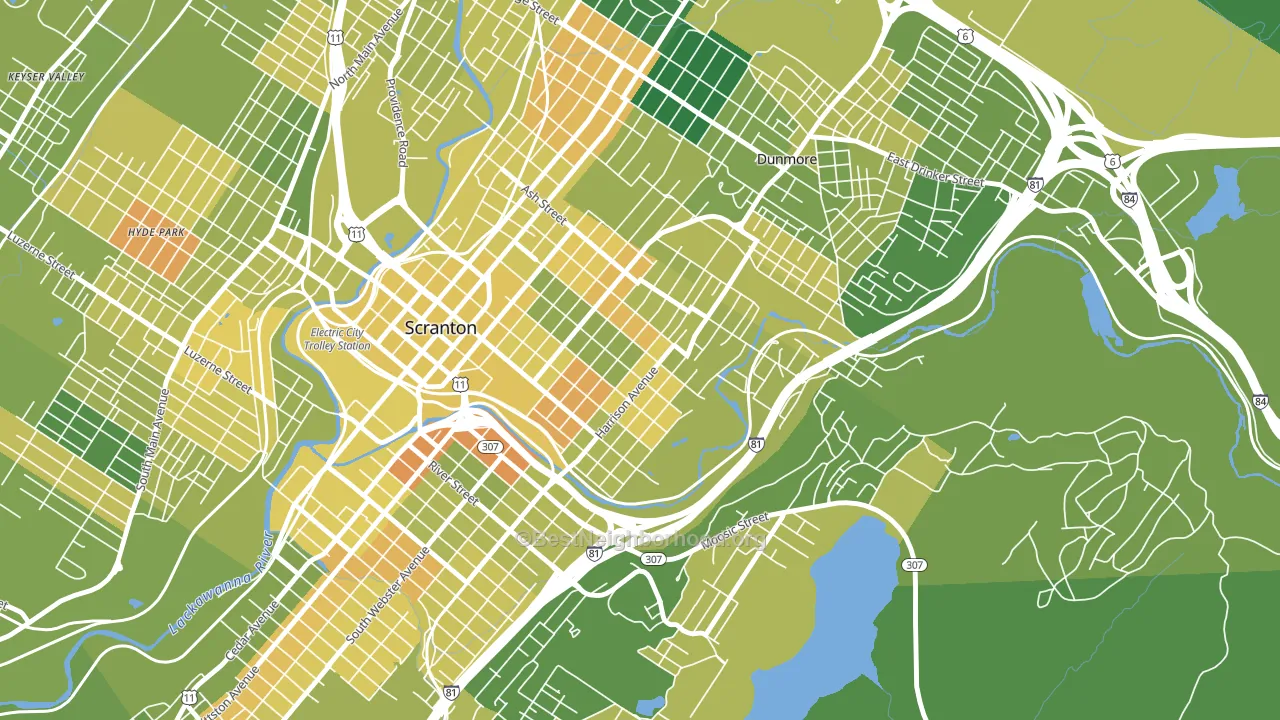 Petersburg, Scranton, PA block-group voter-turnout map