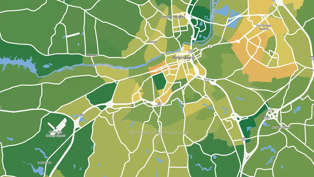 Petersburg, VA block-group voter-turnout map