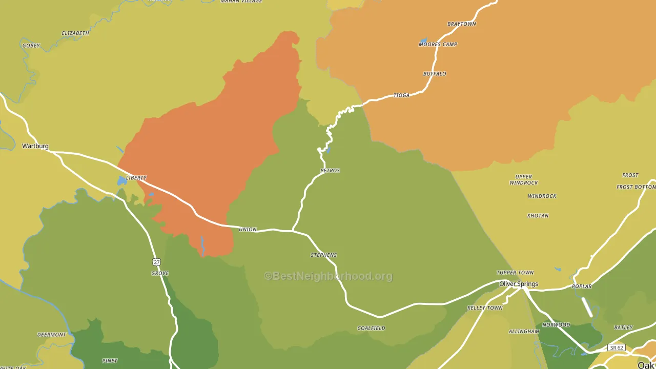 Petros, TN block-group voter-turnout map