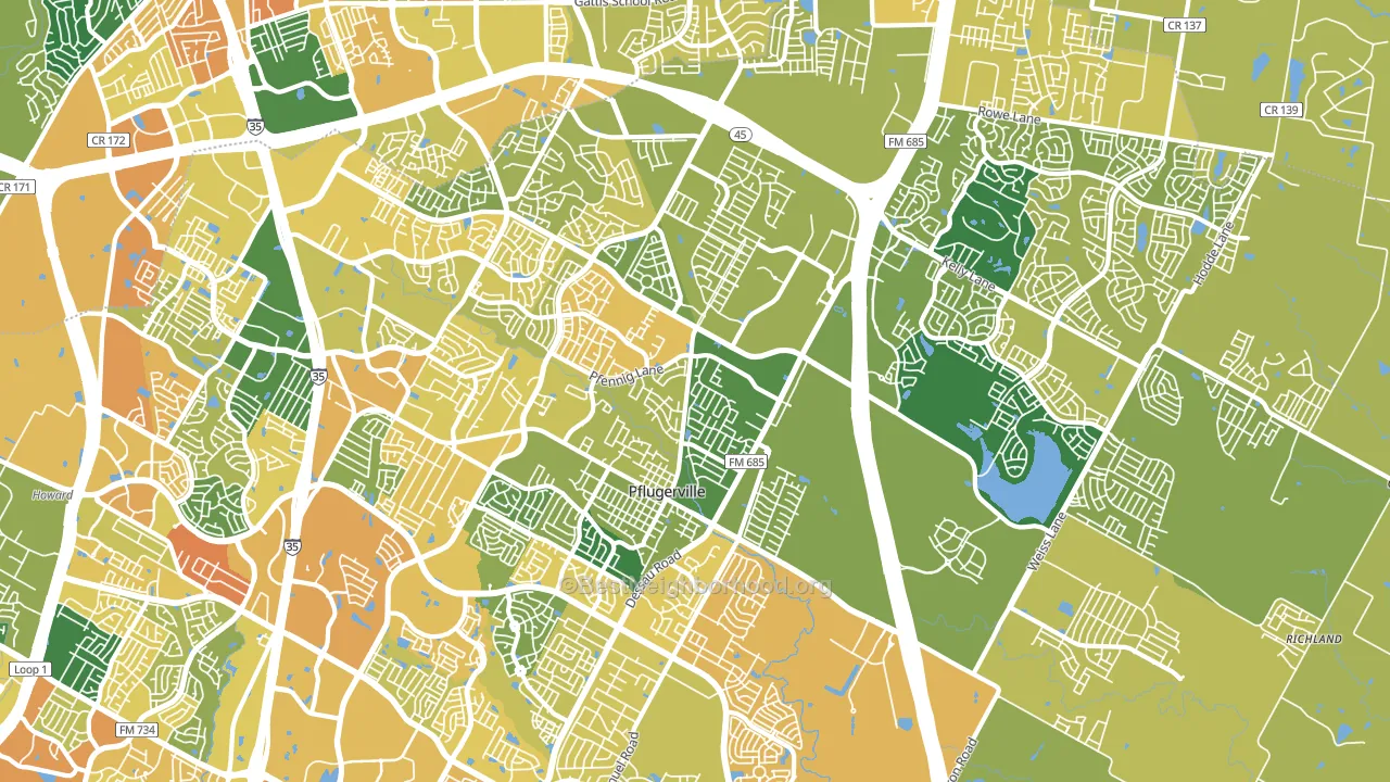 Pflugerville, TX block-group voter-turnout map