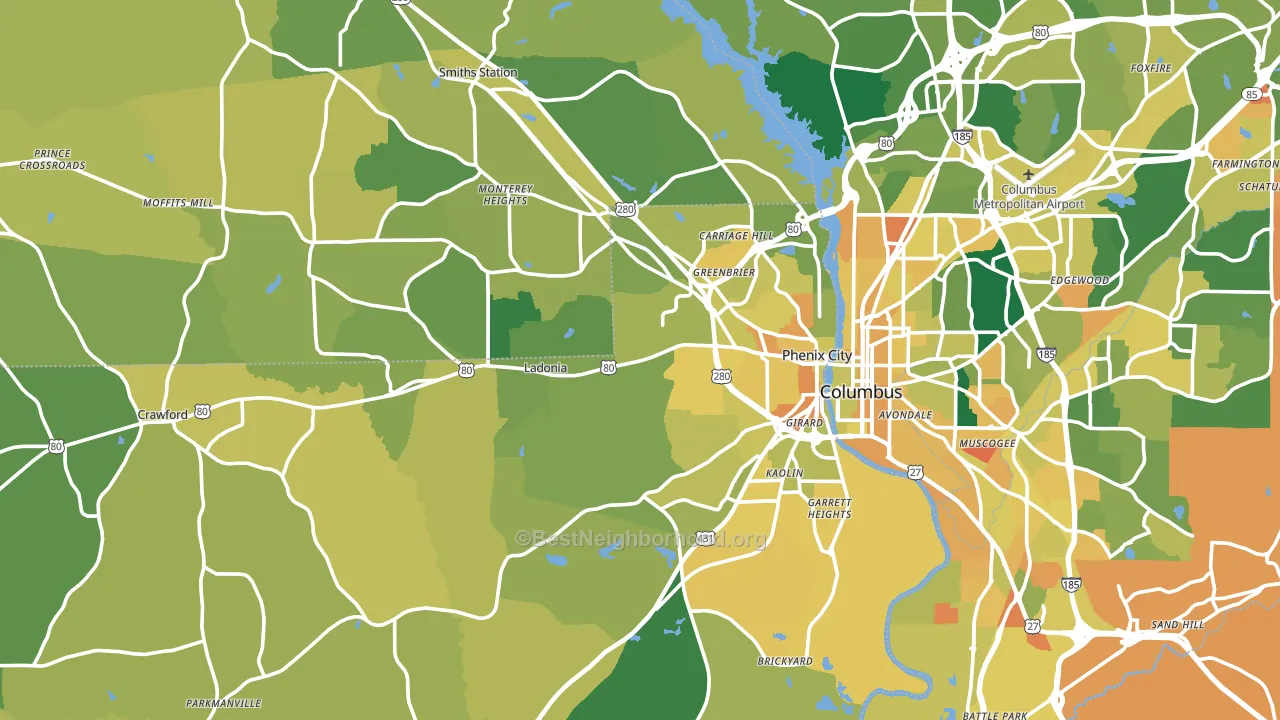 Phenix City, AL block-group voter-turnout map