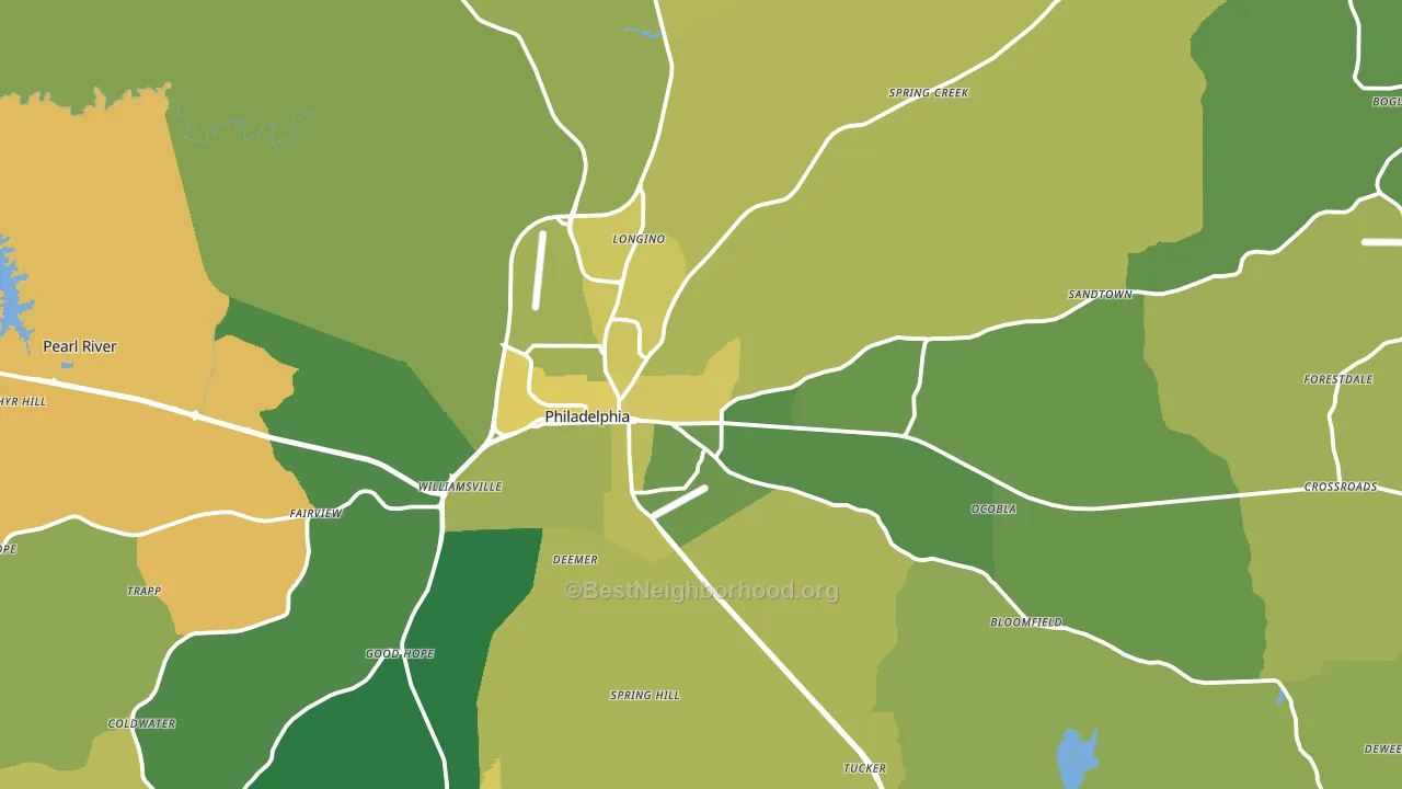 Philadelphia, MS block-group voter-turnout map