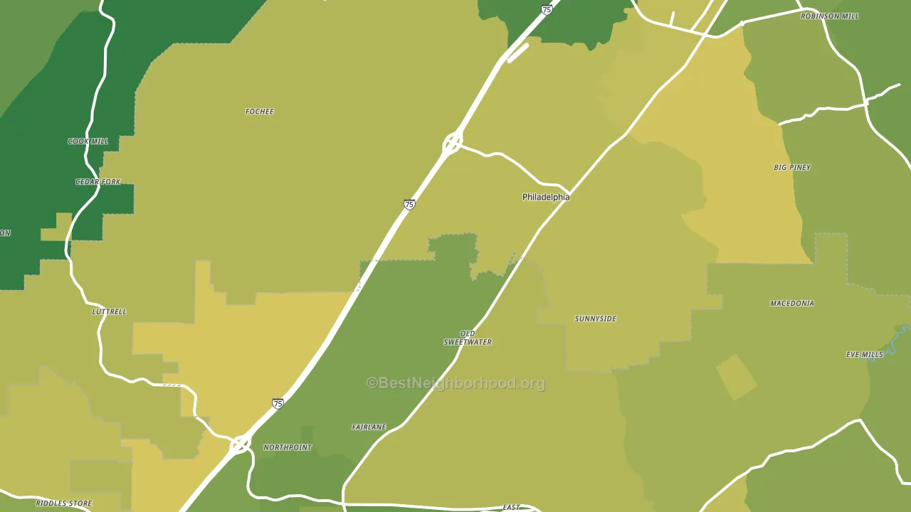 Philadelphia, TN block-group voter-turnout map