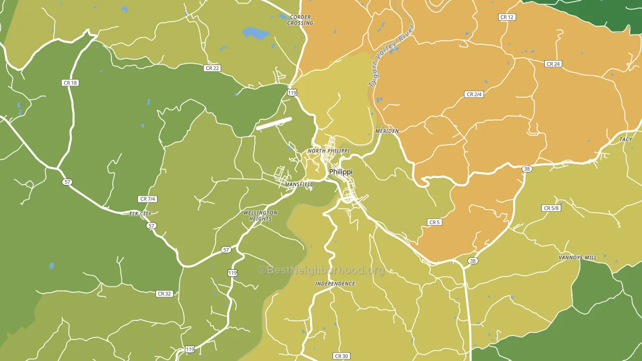 Philippi, WV block-group voter-turnout map