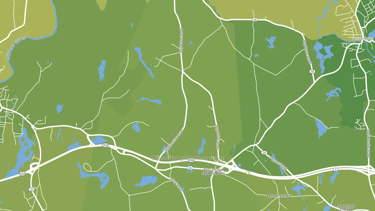 Phillipston Four Corners, MA block-group voter-turnout map