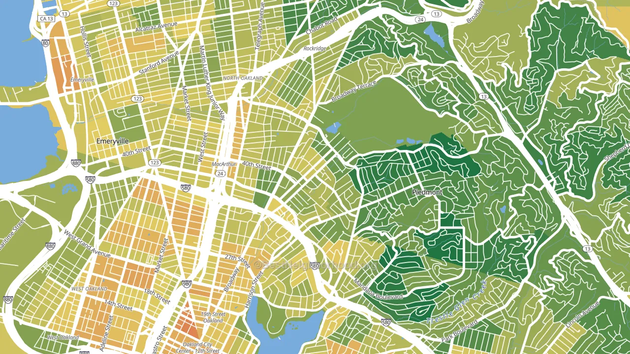 Piedmont Avenue, Oakland, CA block-group voter-turnout map