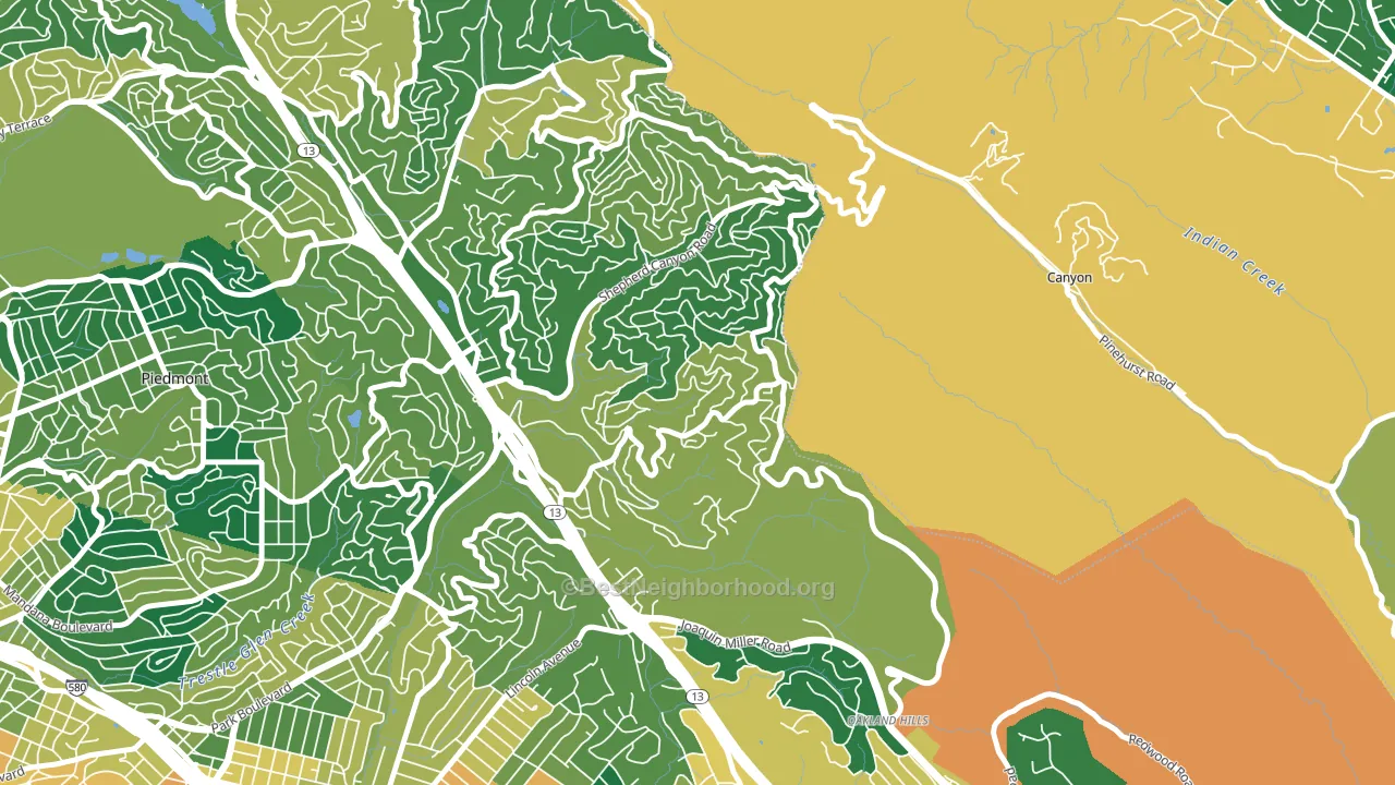 Piedmont Pines, Oakland, CA block-group voter-turnout map