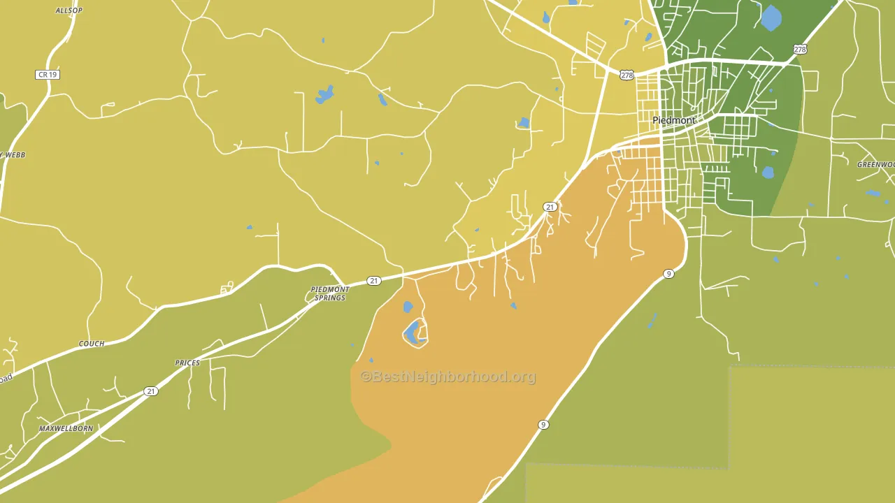 Piedmont Springs, AL block-group voter-turnout map
