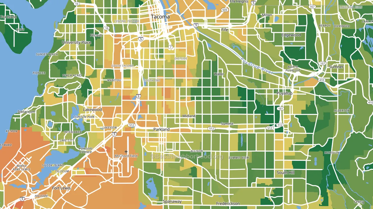 Pierce County, WA block-group voter-turnout map