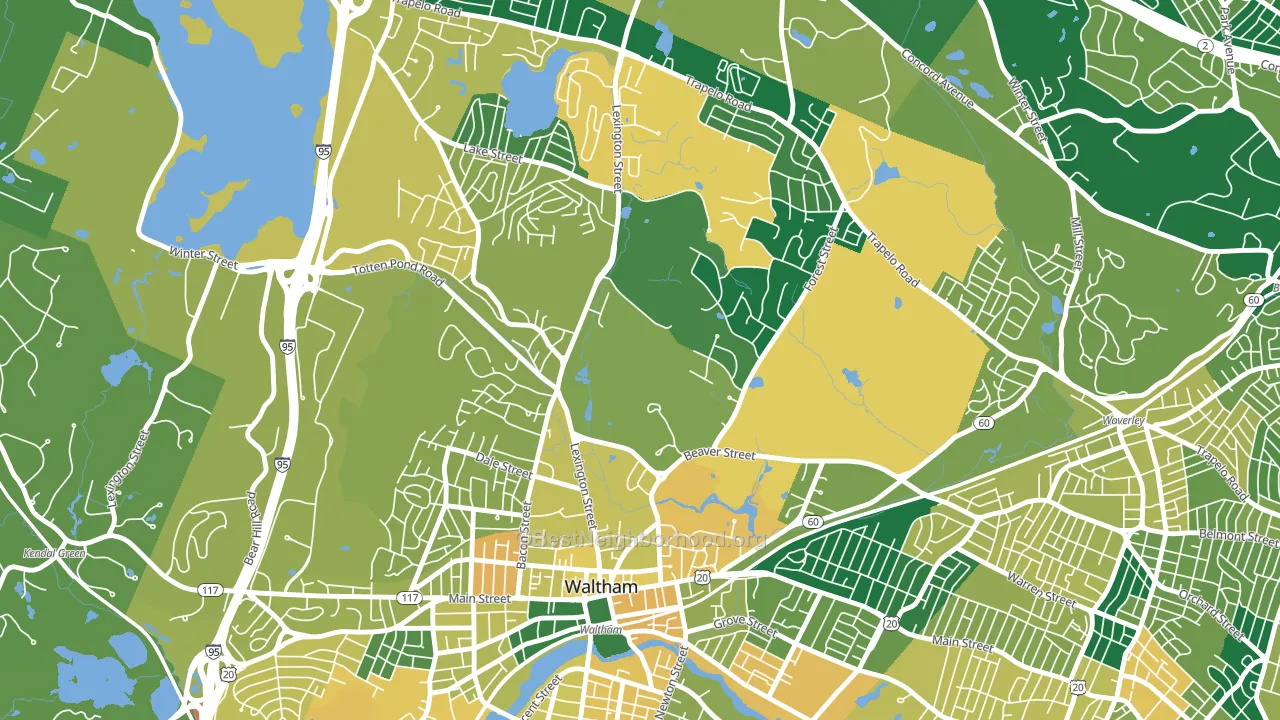Piety Corner, Waltham, MA block-group voter-turnout map