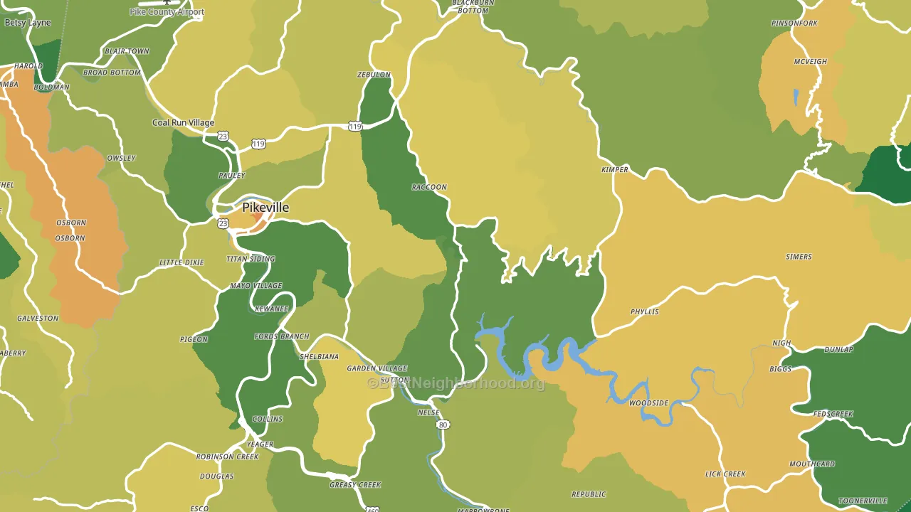 Pike County, KY block-group voter-turnout map