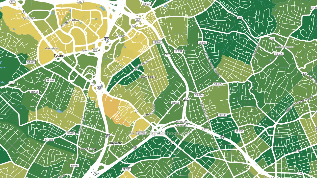 Pimmit Hills, Falls Church, VA block-group voter-turnout map