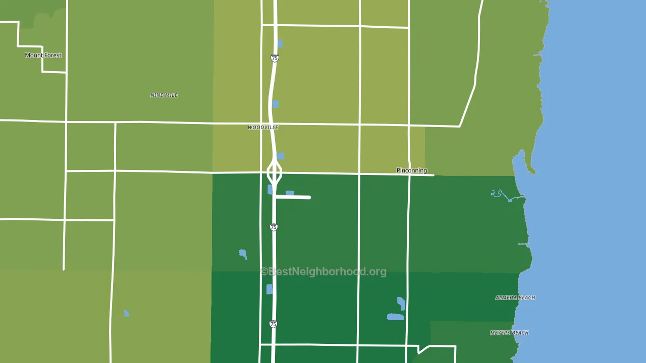 Pinconning, MI block-group voter-turnout map