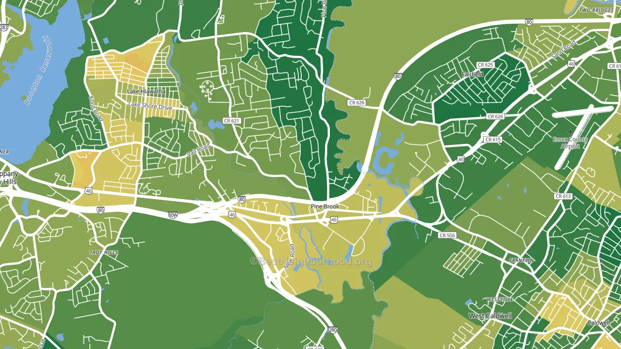 Pine Brook, NJ block-group voter-turnout map