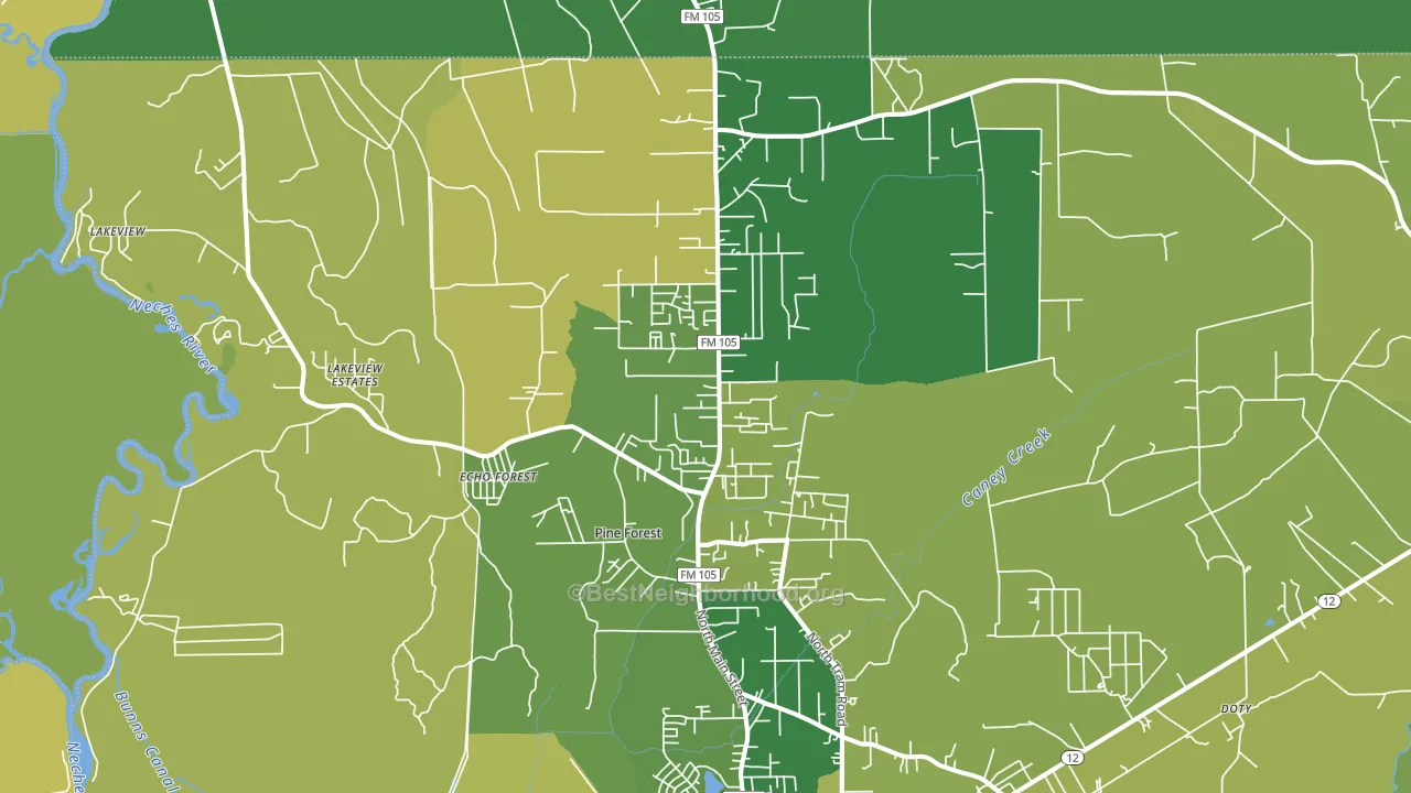 Pine Forest, TX block-group voter-turnout map