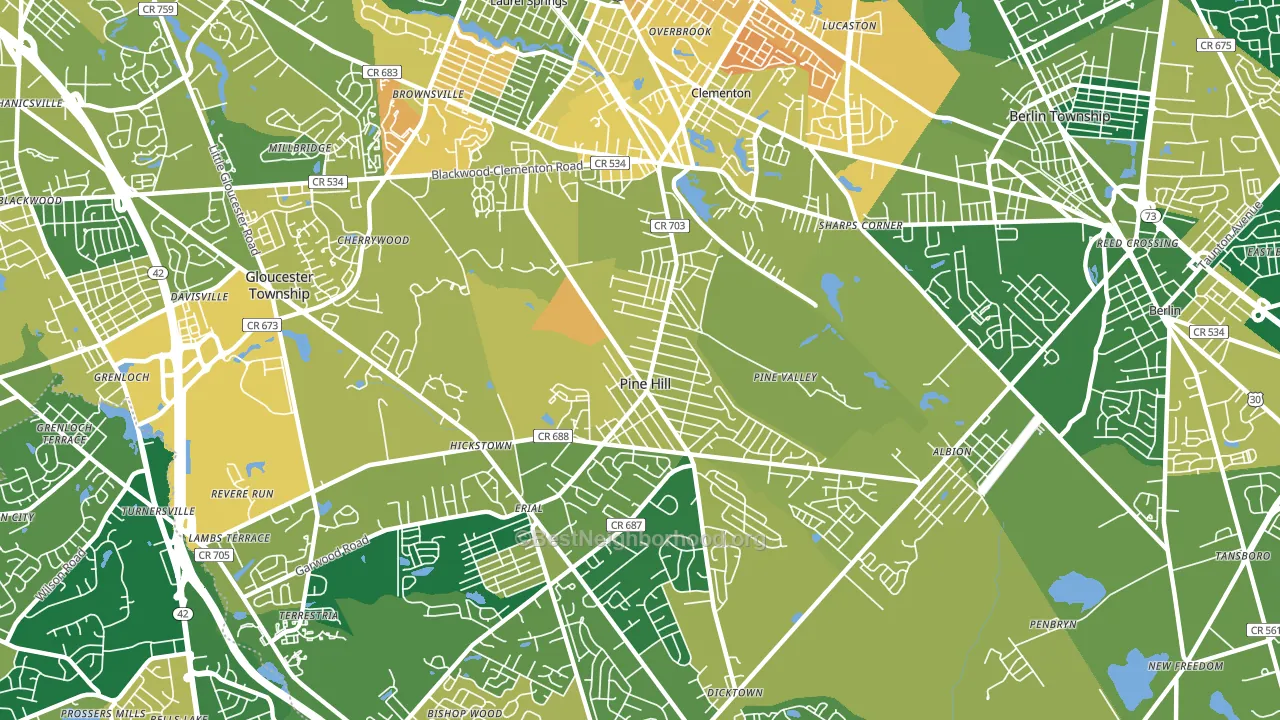 Pine Hill, NJ block-group voter-turnout map