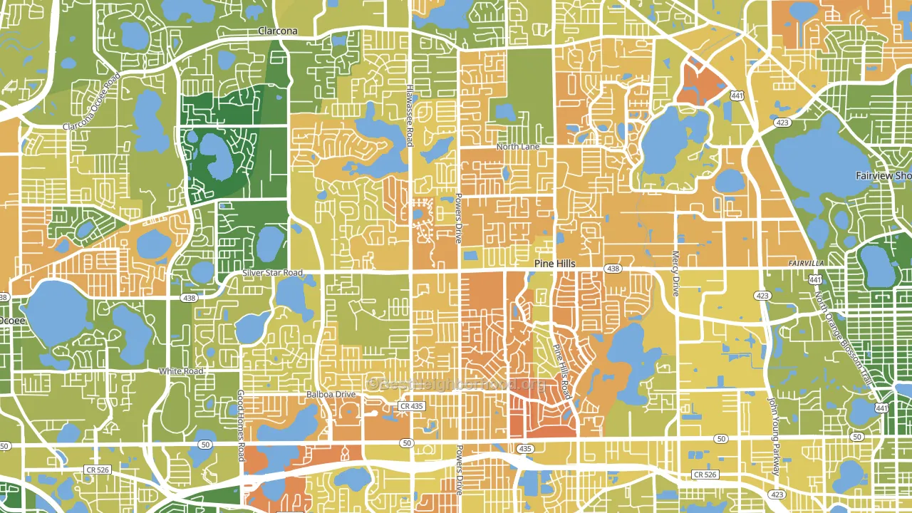 Pine Hills, FL block-group voter-turnout map
