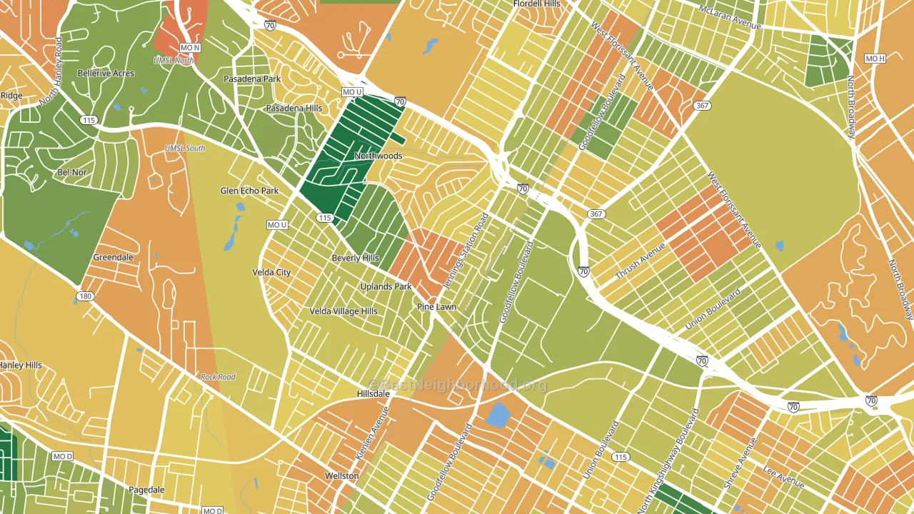 Pine Lawn, MO block-group voter-turnout map
