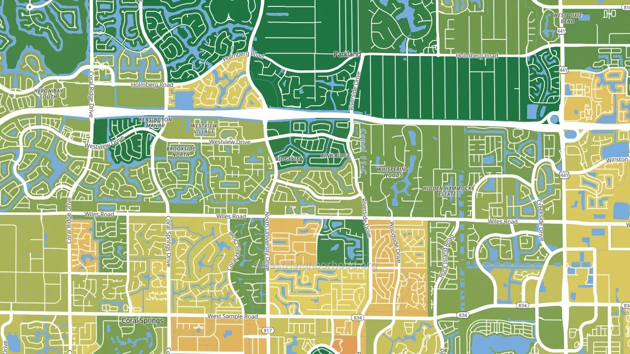 Pine Ridge, Coral Springs, FL block-group voter-turnout map