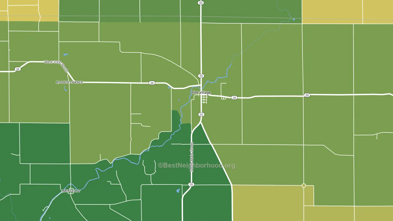 Pine Village, IN block-group voter-turnout map
