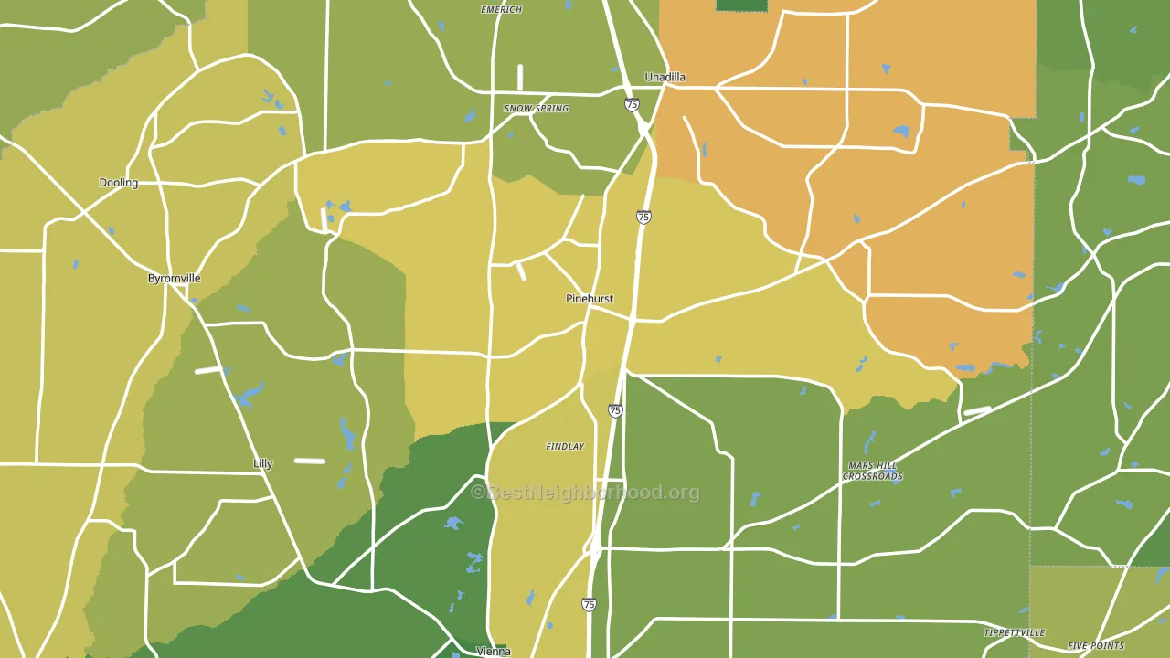 Pinehurst, GA block-group voter-turnout map