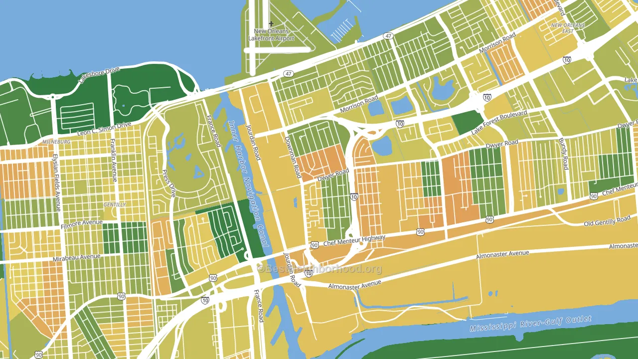 Pines Village, New Orleans, LA block-group voter-turnout map