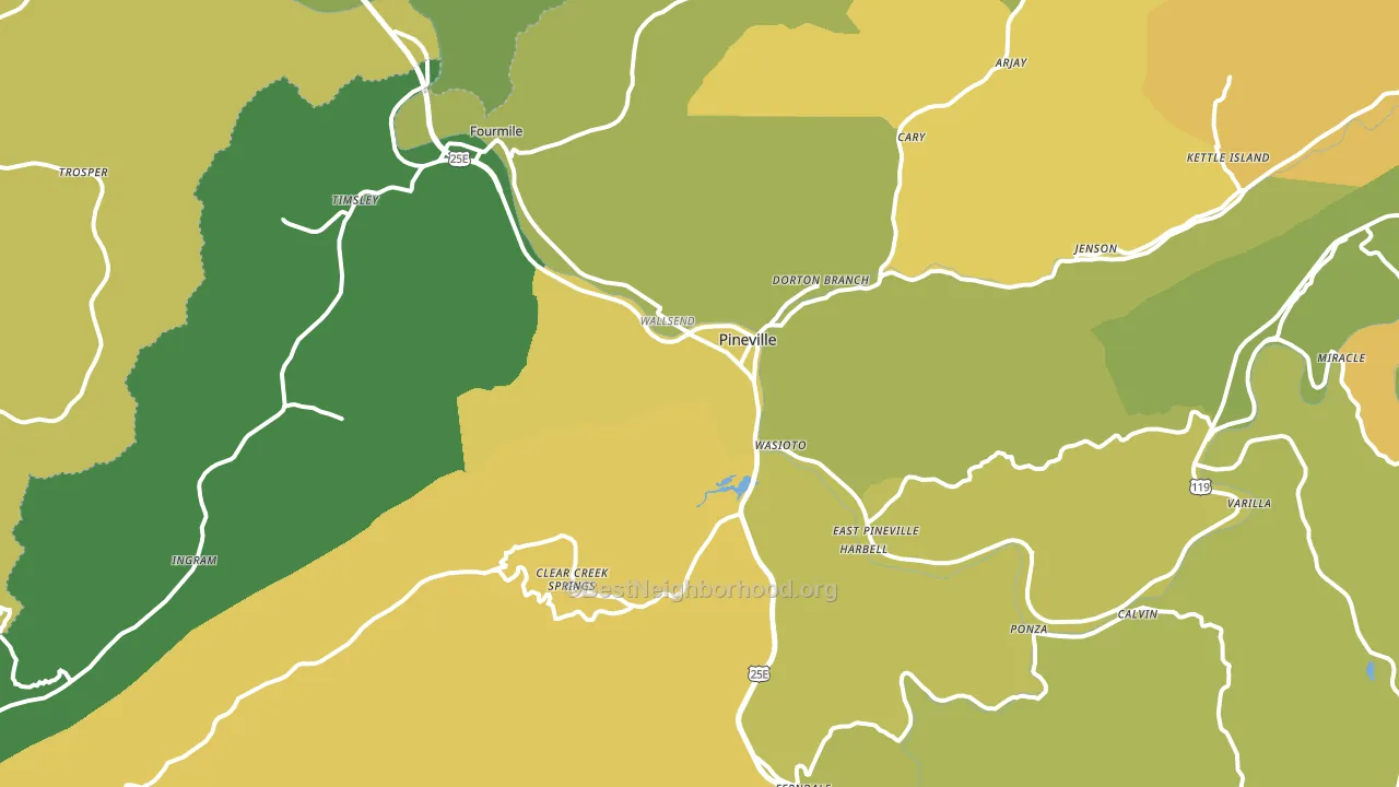 Pineville, KY block-group voter-turnout map