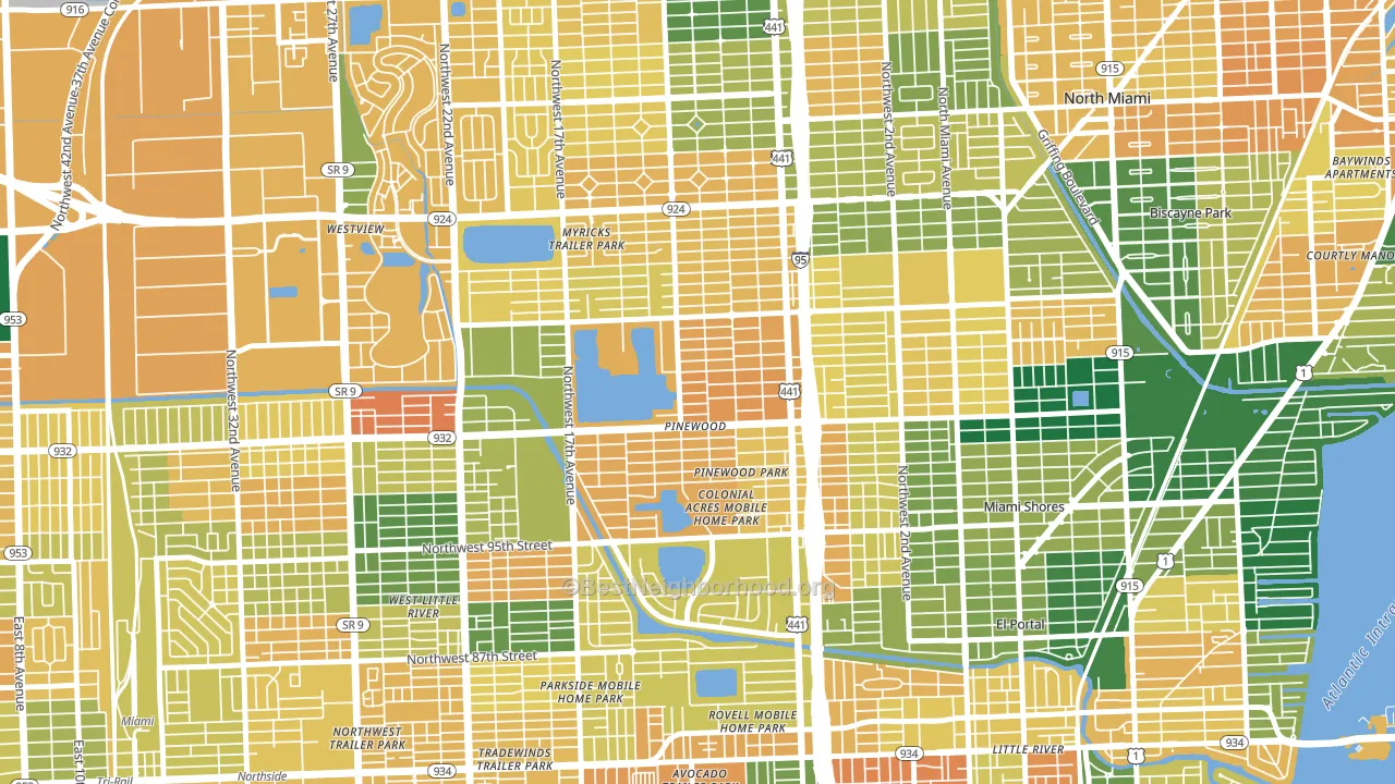 Pinewood, FL block-group voter-turnout map