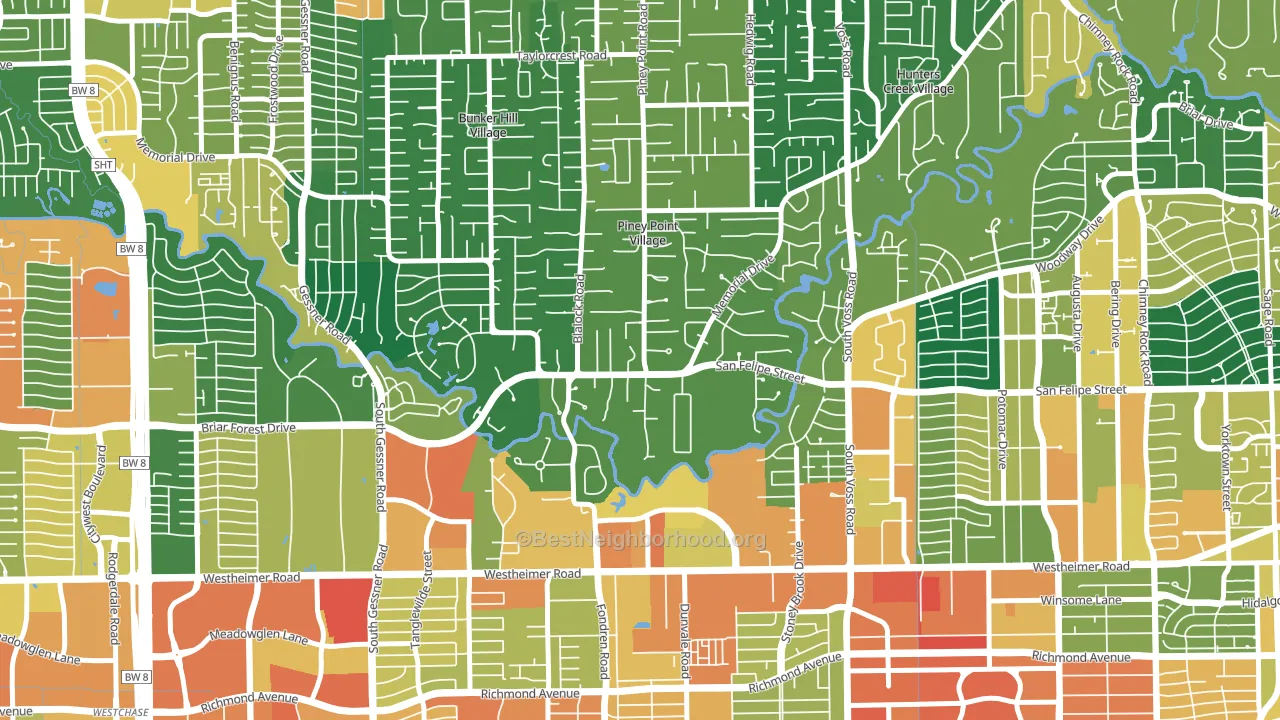 Piney Point Village, TX block-group voter-turnout map