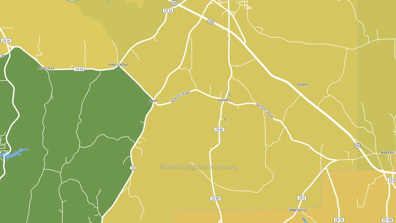 Pinnell, AL block-group voter-turnout map