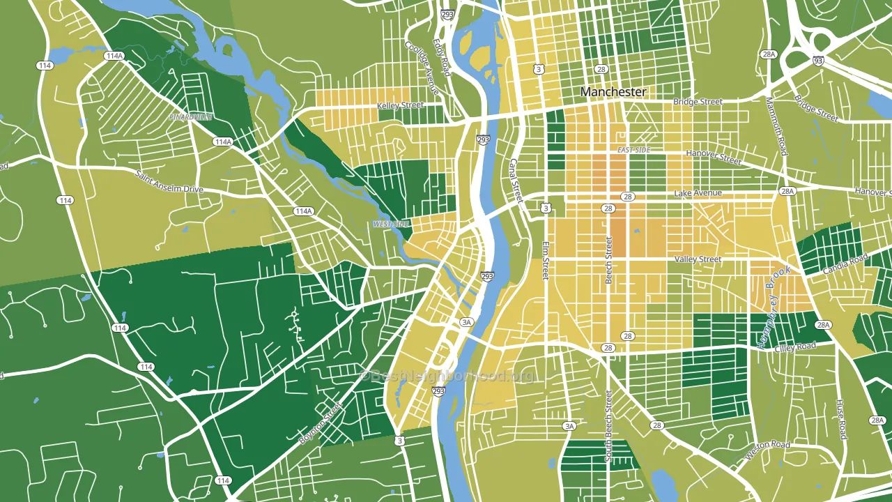 Piscataquog, Manchester, NH block-group voter-turnout map