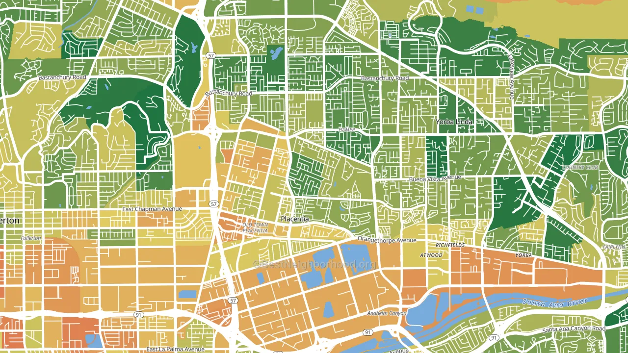 Placentia, CA block-group voter-turnout map