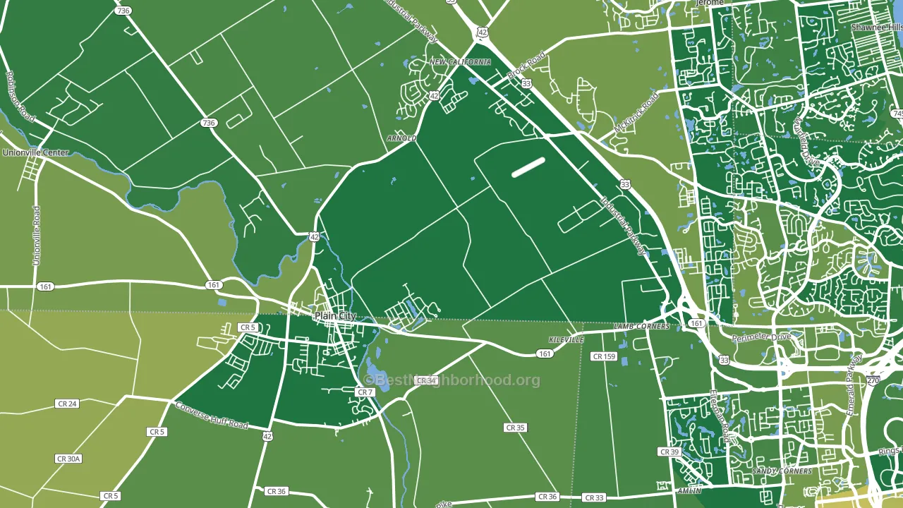 Plain City, OH block-group voter-turnout map
