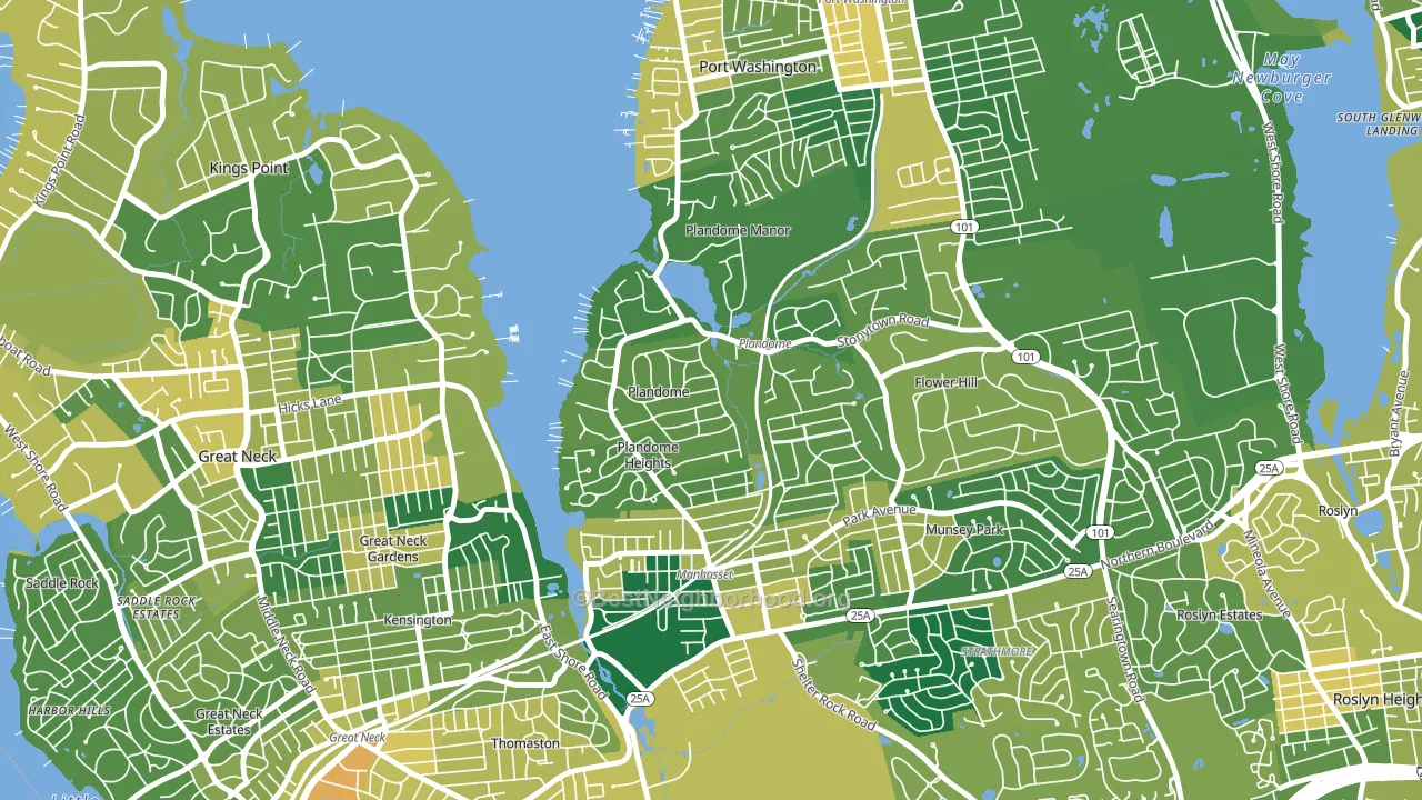 Plandome, NY block-group voter-turnout map