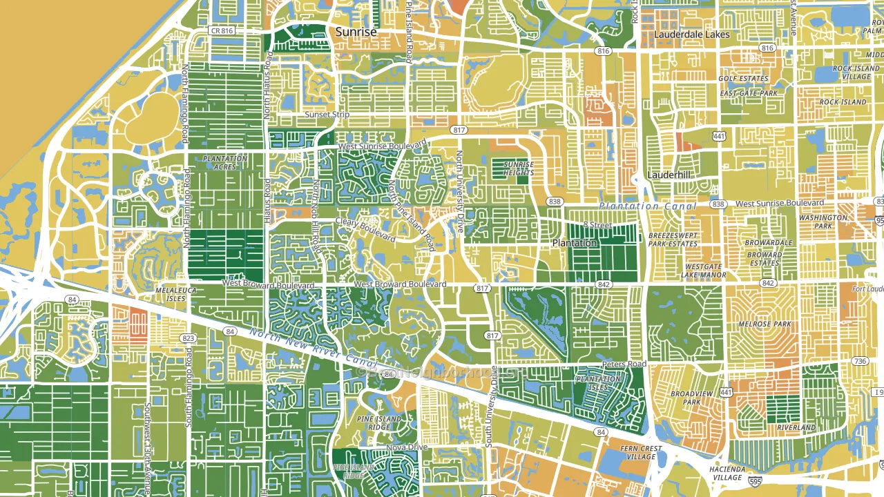 Plantation, FL block-group voter-turnout map