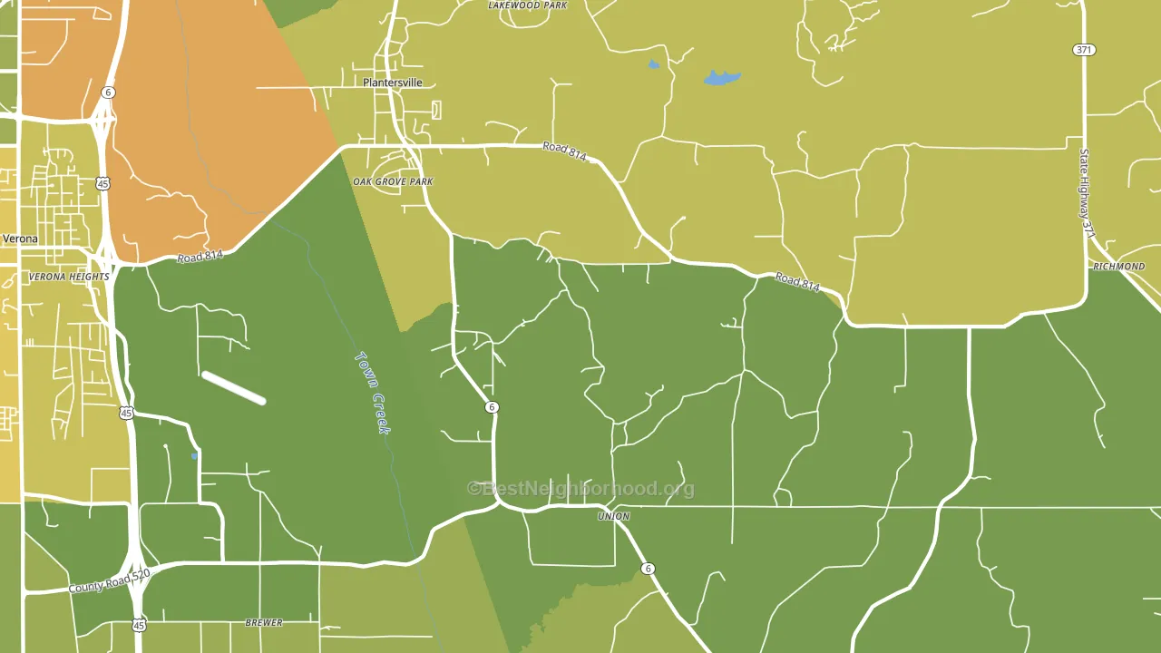 Plantersville, MS block-group voter-turnout map