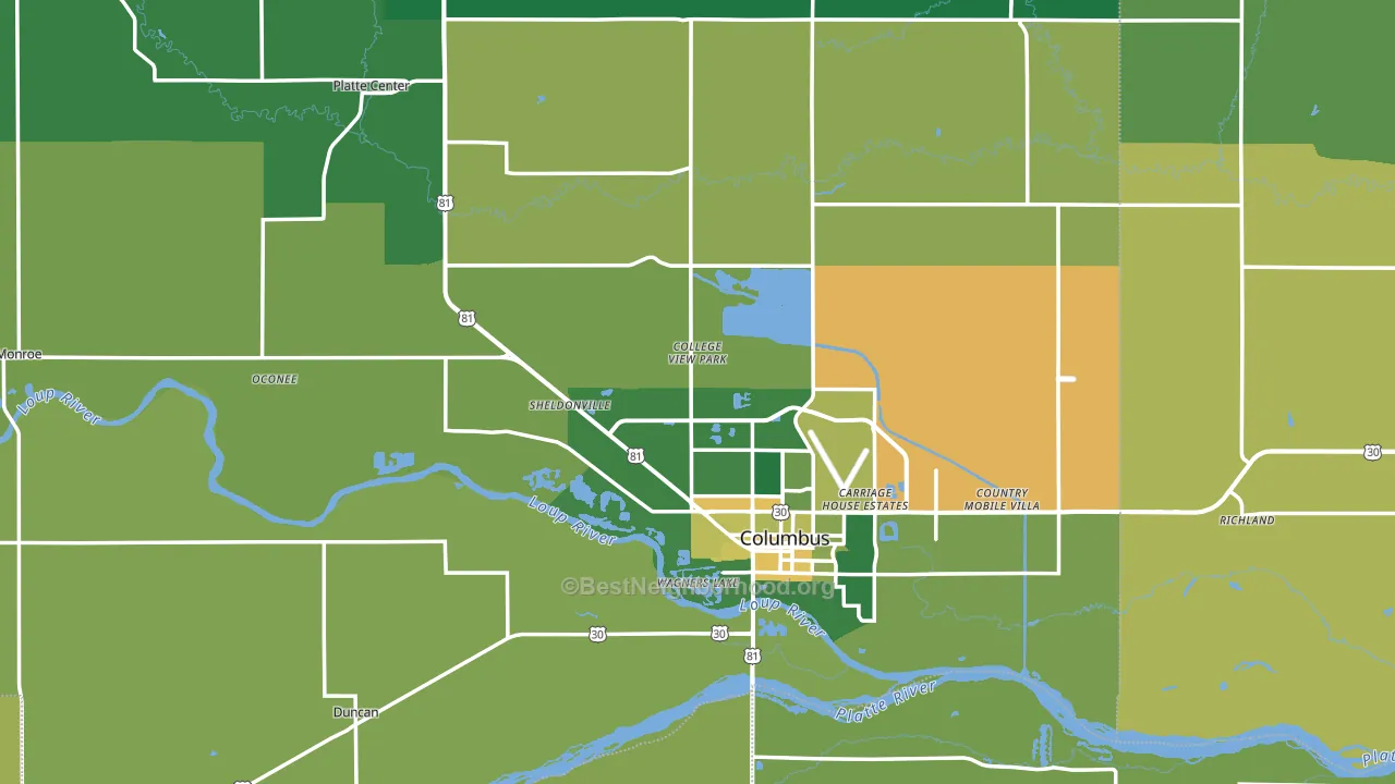 Platte County, NE block-group voter-turnout map