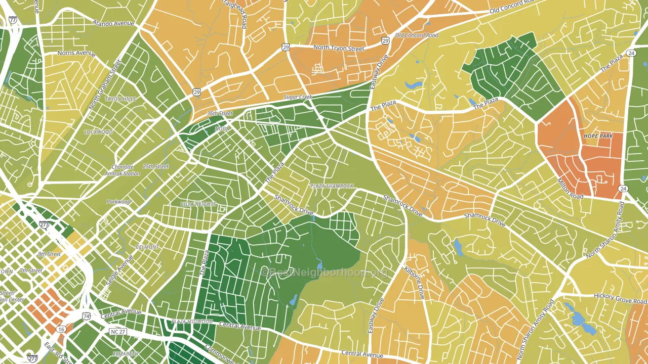 Plaza-Shamrock, Charlotte, NC block-group voter-turnout map