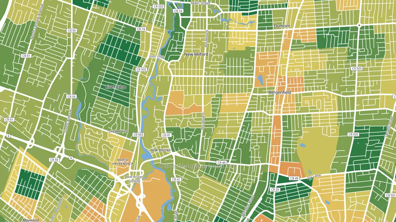 Pleasant Acres, New Milford, NJ block-group voter-turnout map